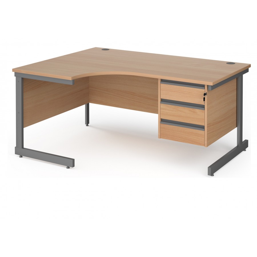 Harlow Cantilever Ergonomic Desk with Three Drawer Pedestal